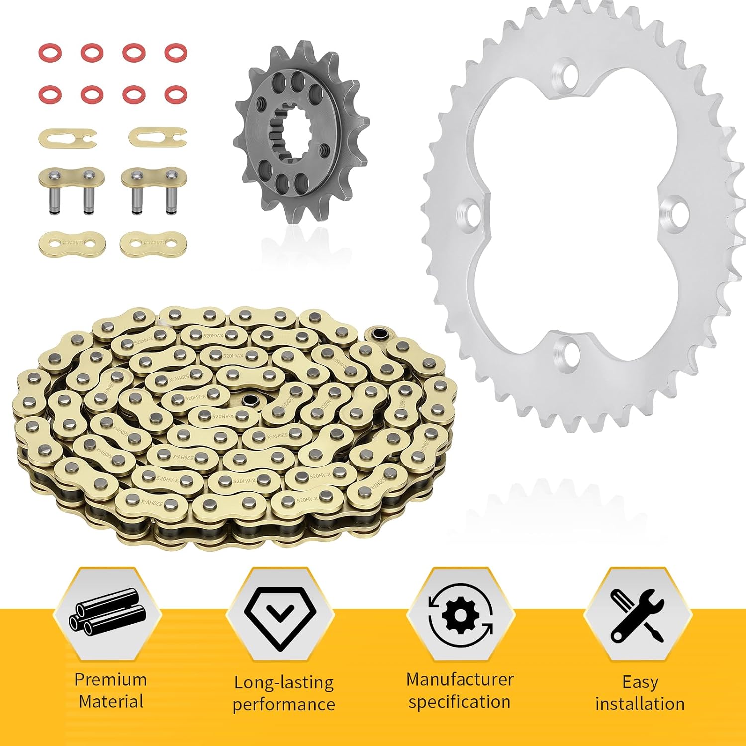 M MATI 94L X-Ring Drive Chain & Drive Sprocket Assembly for Honda Sportrax 400 TRX400EX 2005 2006 2007 06405-HP1-P00 23801-HN1-A40 41201-HN1-A40