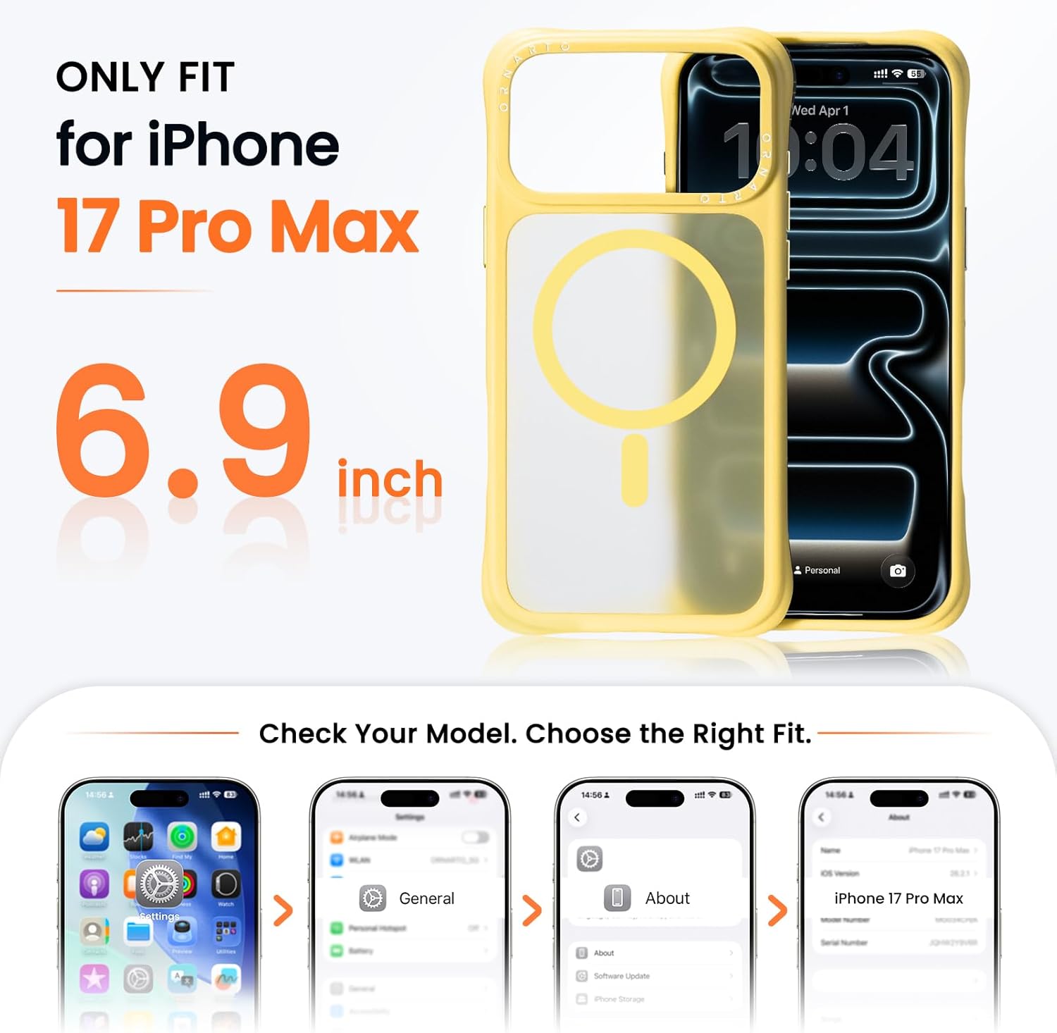  Magnetic for iPhone 17 Pro Max Case, Translucent Matte, Yellow | 20FT Military-Grade Drop Protection, Compatible with MagSafe, Slim & Lightweight, AirBuffer Corners, Gecko-Grip Interior thumbnail