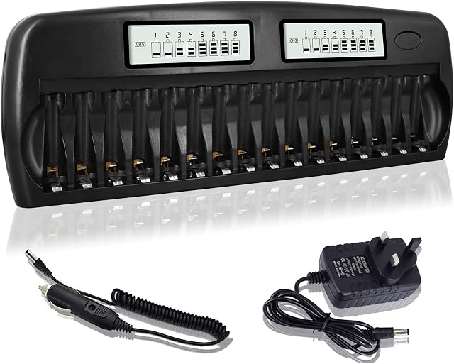 CITYORK 16 Bays/Slots Smart Battery Charger,AA,AAA,Ni-MH,Ni-CD Rechargeable Batteries Charger with Intelligent LCD Display & Discharging and Built-in IC Protection