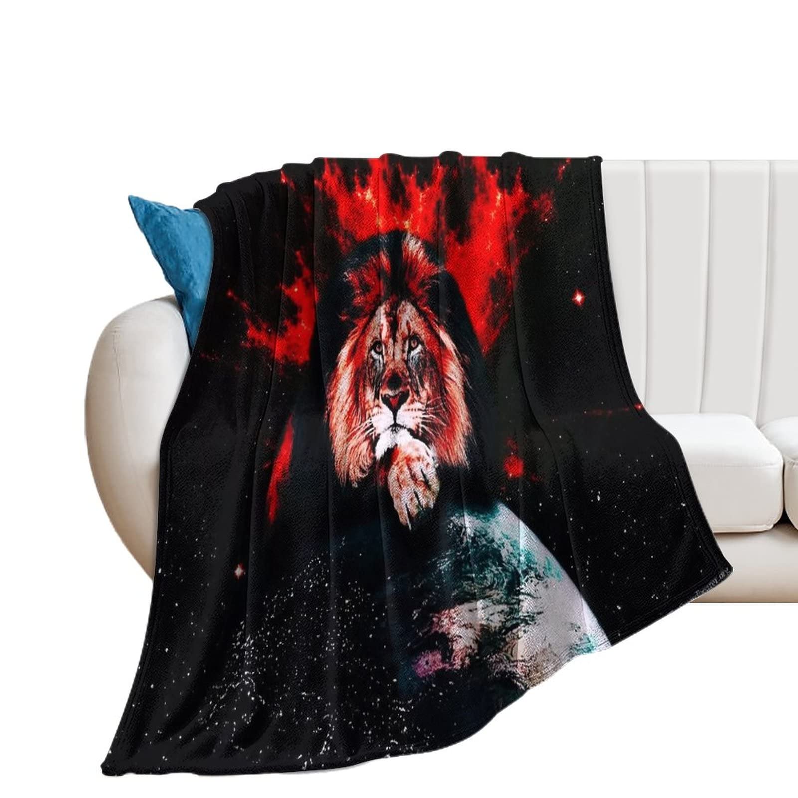Couverture polaire lion idéale pour cocooning sur canapé et lit toutes saisons