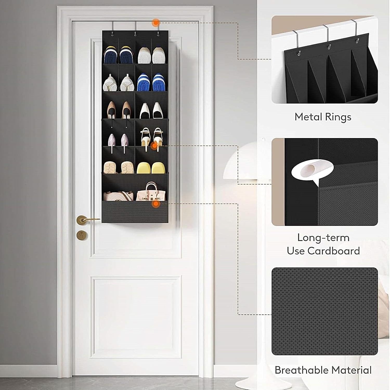 Shoe Rack For Door – 600D Oxford Cloth 42x15x120cm | Over The Door Shoe Organizer 11 Pocket Large Capacity Storage Rack Space Saving Closet Organizer | For Shoes Clothes Toys Bottles Home