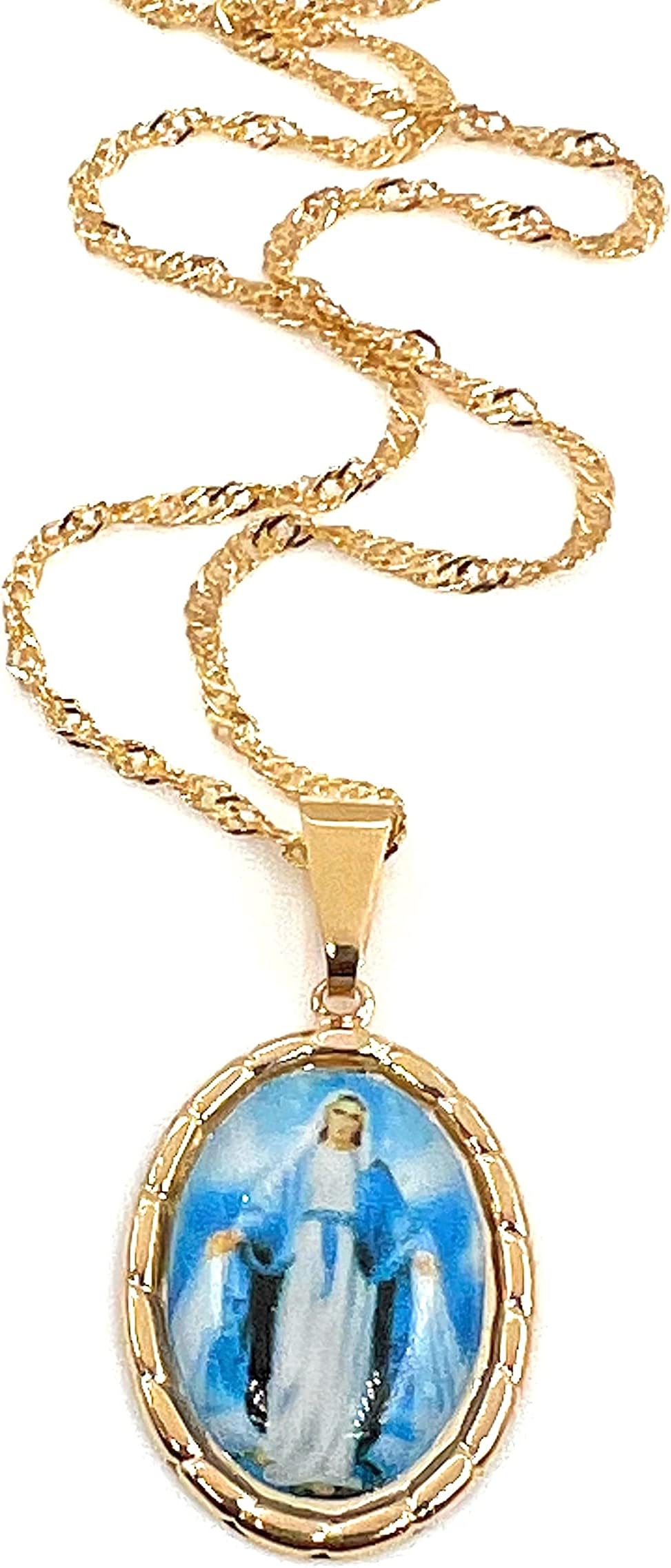 Virgen de Guadalupe Medal Necklace for Women 18K Gold Plated Chain