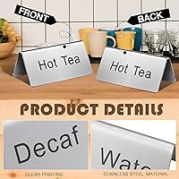 Vista 3 de Hicarer 5 letreros de acero inoxidable para mesa de tienda de campaña, letreros de café, té y bebidas, exhibición de mesa para fiestas, bufé