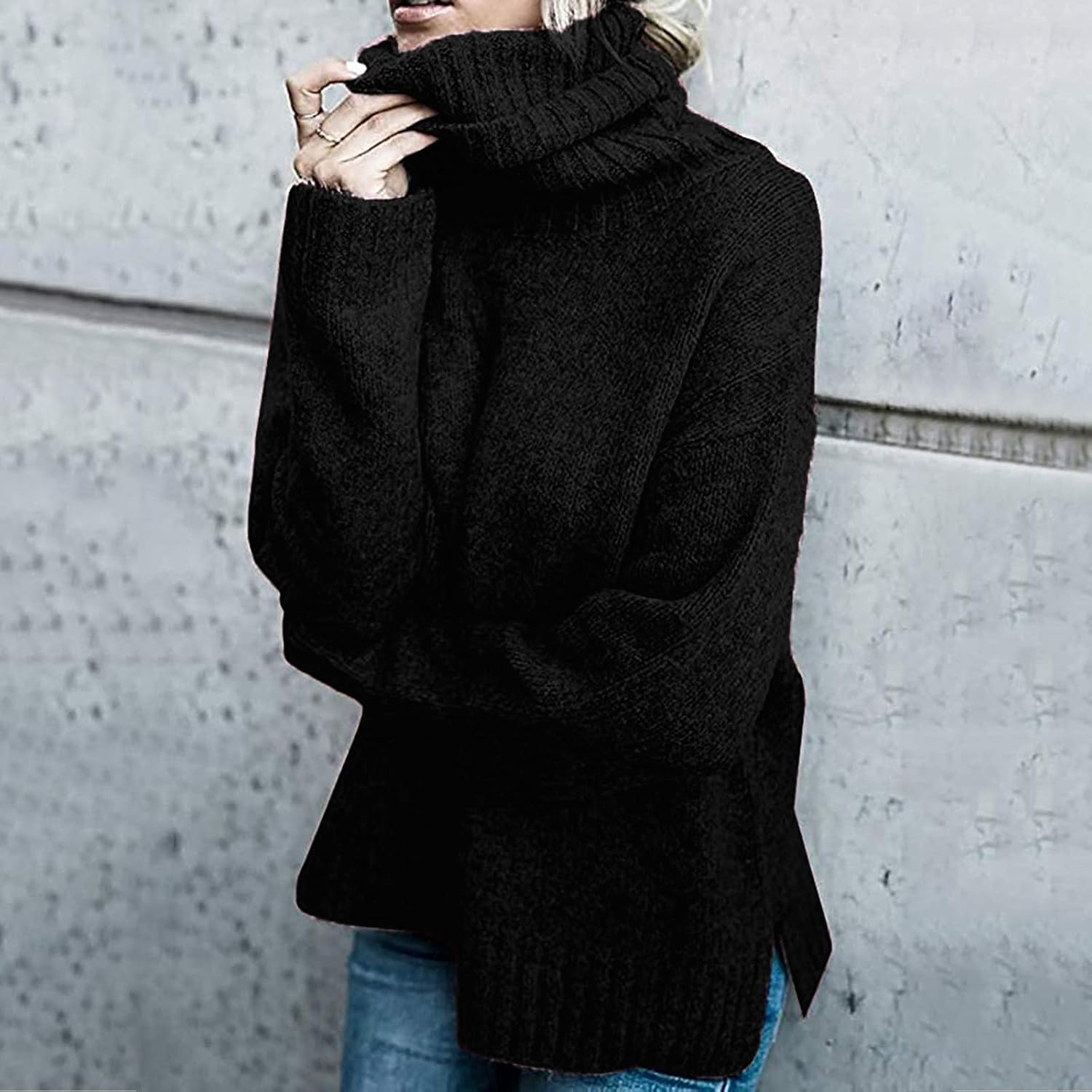 レディース不規則なニットセータータートルネック無地無地長袖プルオーバー セーター レディース 秋冬 大きいサイズ
