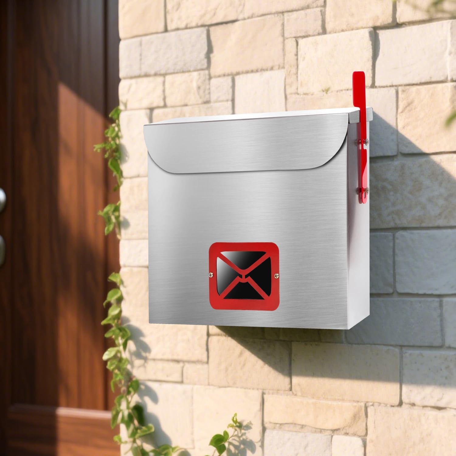 Stainless Steel Wall-Mount Mailbox for House,Rust-Proof Metal Mail Boxex, Large Capacity Post Box,Mailboxes for Outside(Rectangle No Lock)