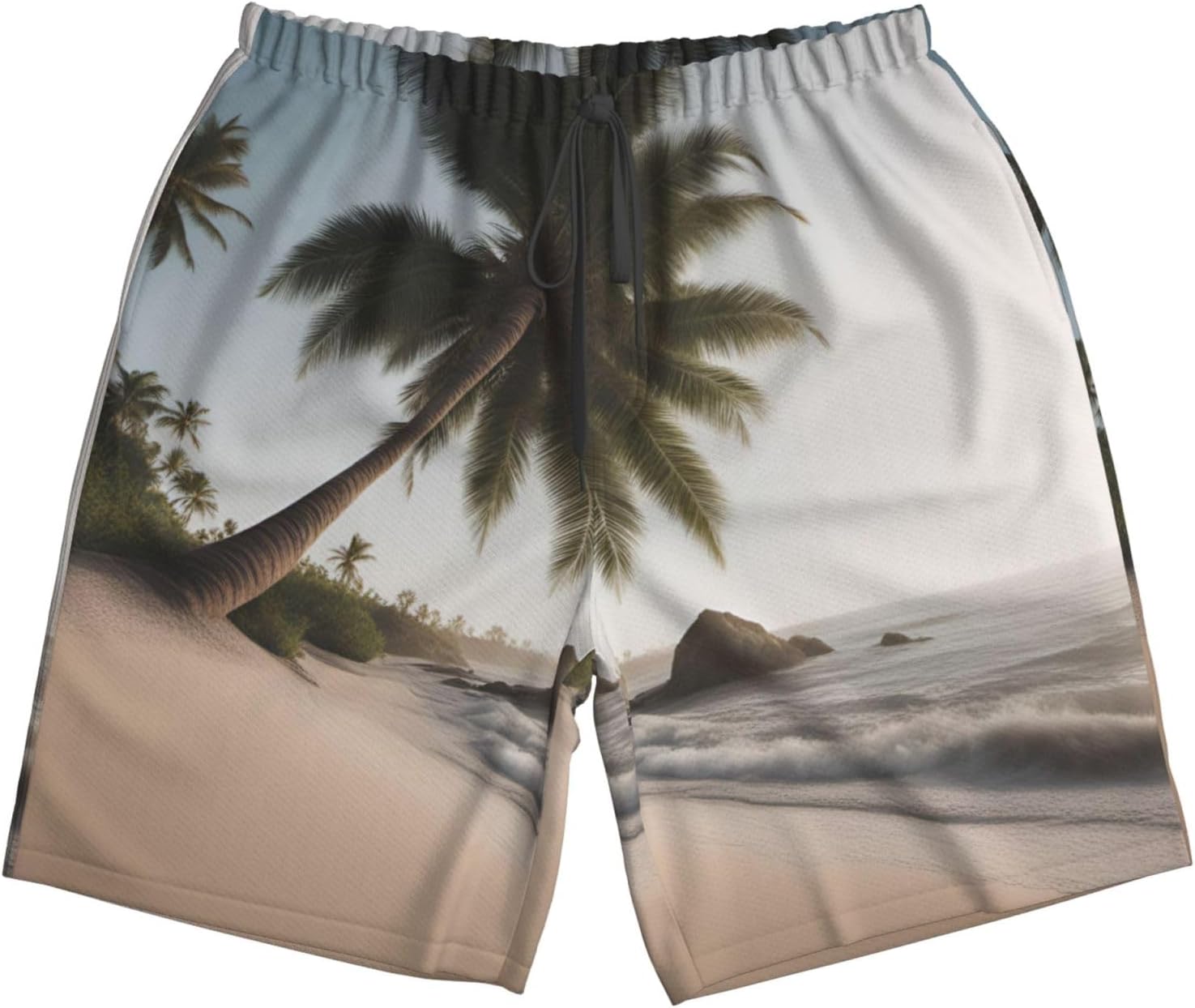 Mens Sand Beach Palm Tree Print Beach Shorts,Casual Summer Shorts for Men,Quick Dry Polyester