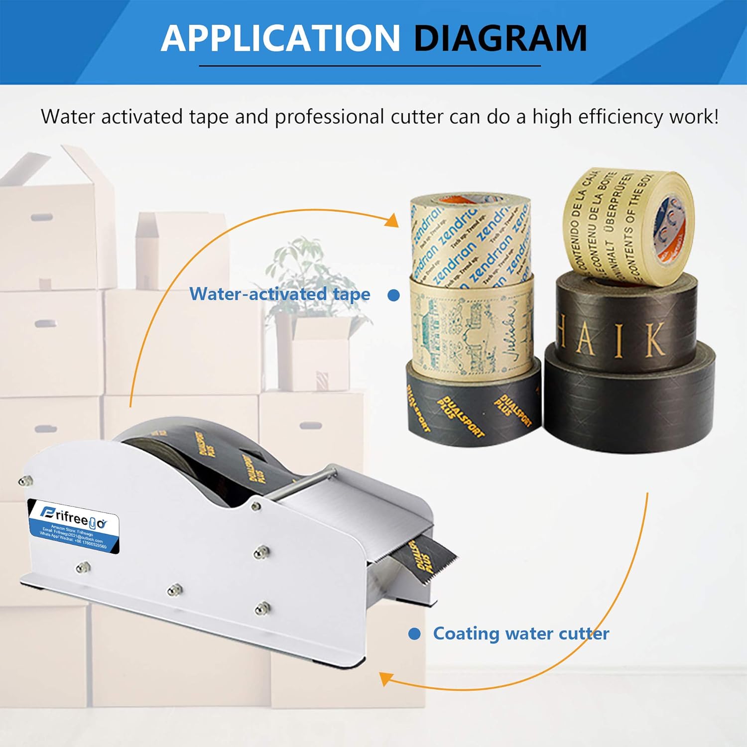 Frifreego Water-Activated Tape Dispenser Width-Adjustable Kraft Gum Tape Dispenser Manual Tape Packaging Dispenser for Maximum 90mm(3.54inches)-Width Kraft Paper Tape : Office Products