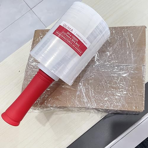 Miniatura 3 de QILIMA Película de envoltura elástica transparente industrial con mango de 5 pulgadas, calibre 80 de 1000 pies para envoltura de palés, embalaje