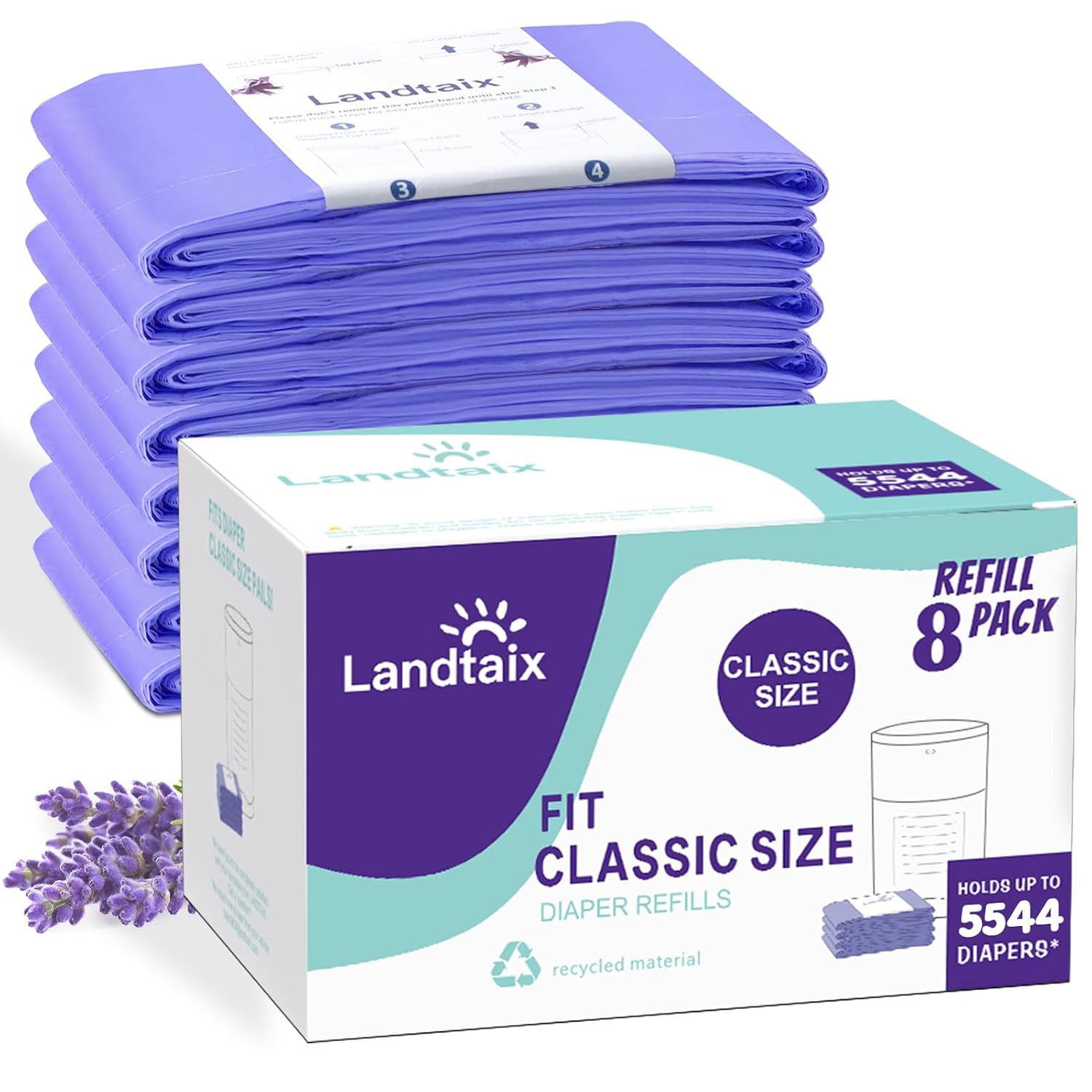 Refills Only Compatible with Dekor Classic Diaper Pail Refills|4 Pack for 2772 Diapers(Extra 40% Lengths)Diaper Pail Bags with Extra 30% Thickness Powerful Odor Eliminate Lavender Scent for Baby/Adult