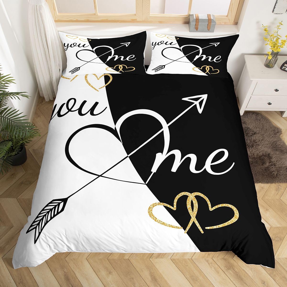 Couple Lover Duvet Cover Toddler,Romantic Valentine's Day Comforter Cover with 1 Pillowcase,Lover Face Silhouette Bedding Set 2pcs for Kids Bedroom Decor,Red and Black Quilt Cover,Not Comforter