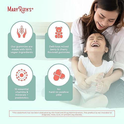Miniatura 6 de MaryRuth Organics Gomitas multivitamínicas + postbióticos para niños pequeños | USDA Organic | Vitaminas para niños de 2 años en adelante | Apoyo