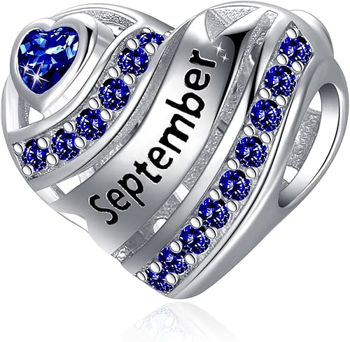 Dijes de corazón de piedra natal para pulseras y collares, plata de ley 925, dijes de cuentas de corazón para pulseras y collares, regalos de