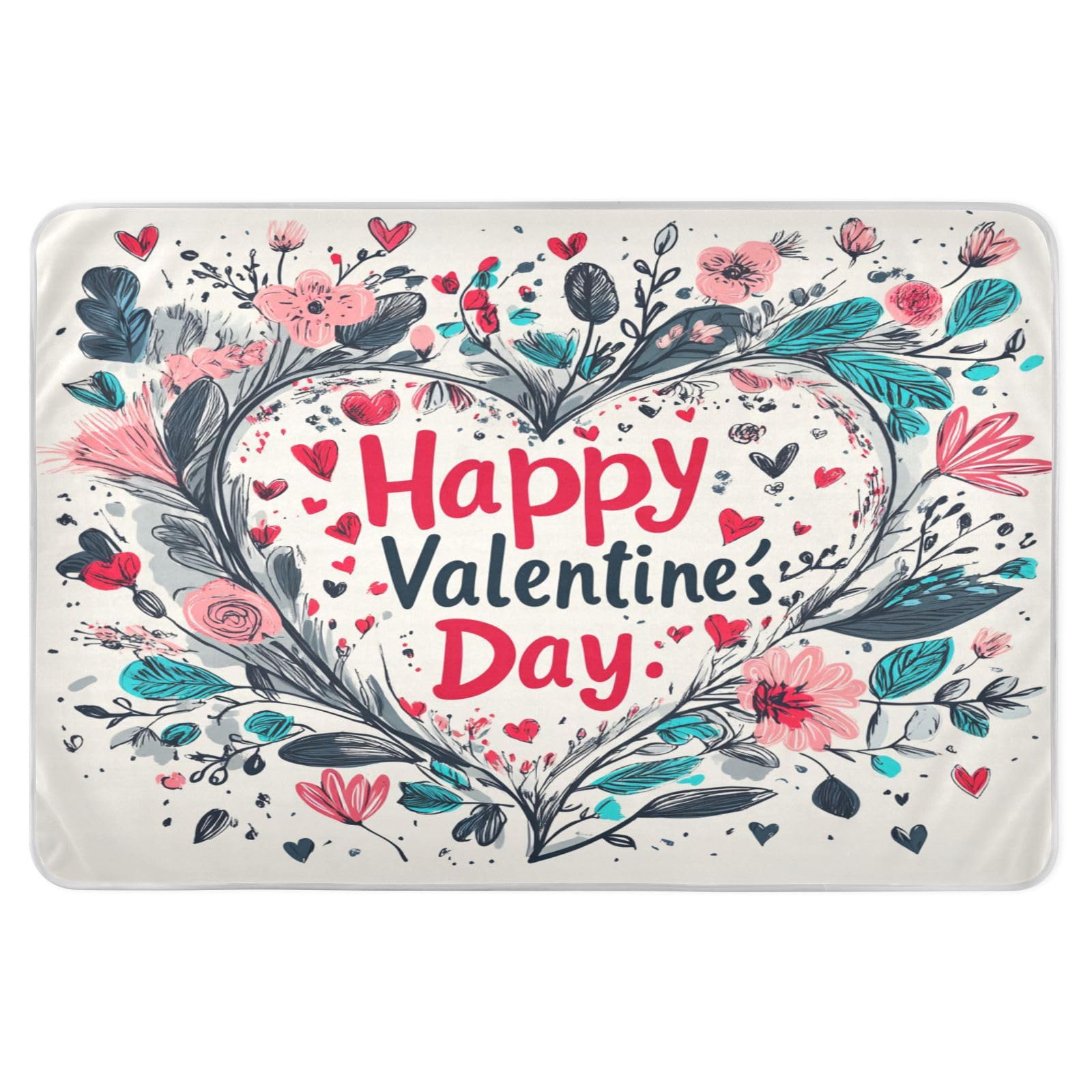 Extra Large Resuable Changing Pad Covers Highly Absorbent Flat Crib Pads Non-Slip Toddler Bedding Products for Toddler Kids 52x34in Florals Love Heart Happy Valentine's Day