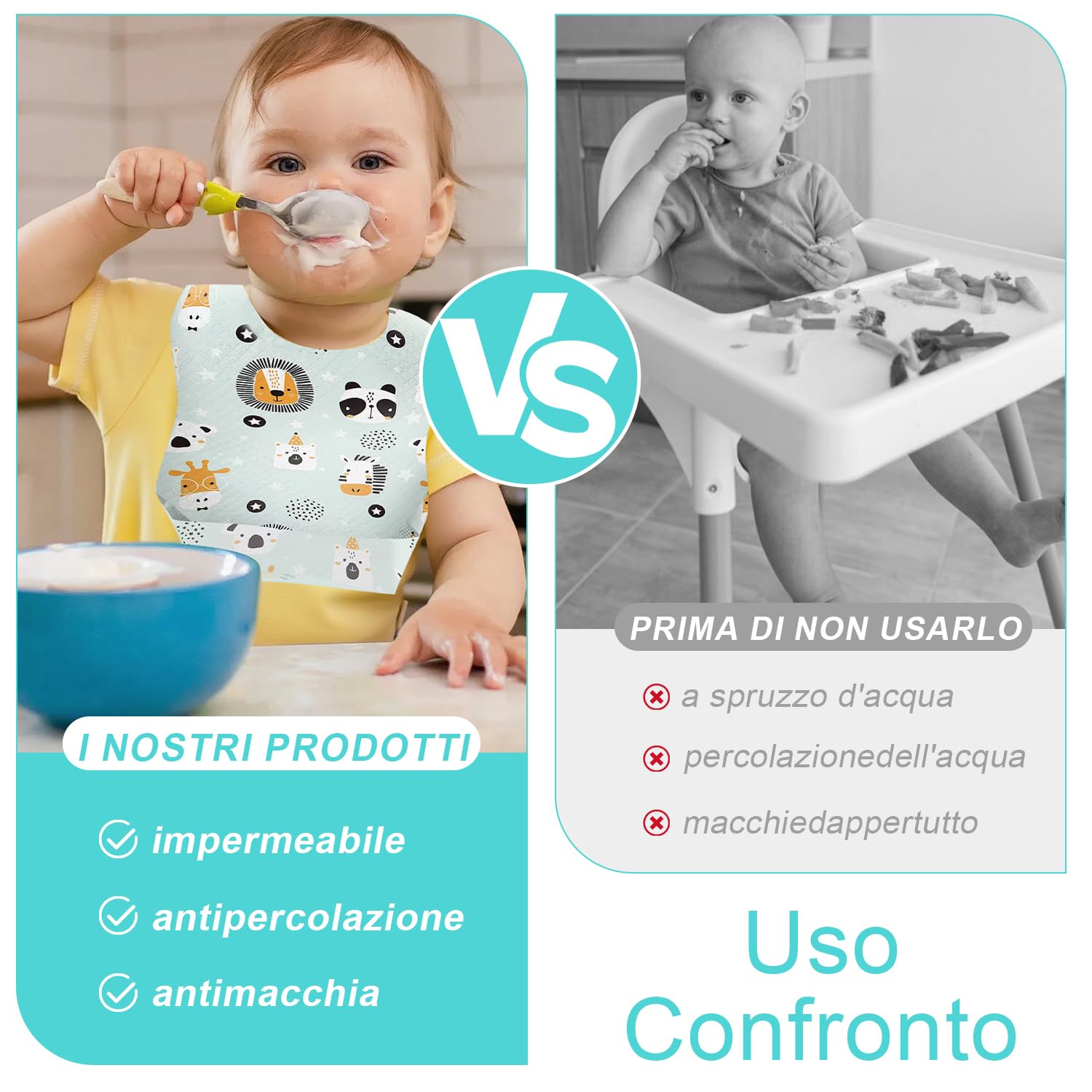 LATRAT 40 pezzi Bavaglini usa e getta bambini, Bavaglino Neonato Impermeabile, Tessuto Non Tessuto Regolabili Tasca Raccogli Pappa