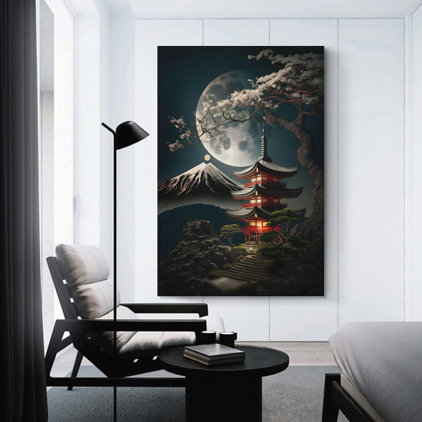 Junmoney Unframe-Japanese Night 01 Canvas Wall Picture Japanese Night 01, 24X36inch(60X90cm), For Home Lounge, Bedroom Or Reading Nook, A Home Accent With Warm Character