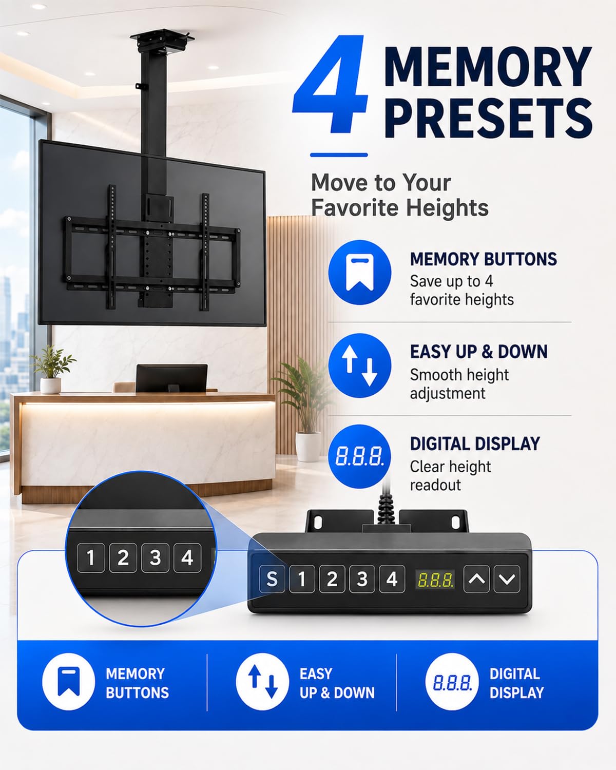 Soporte TV de Techo motorizado para TV de 32-70", Giro Manual de 360°