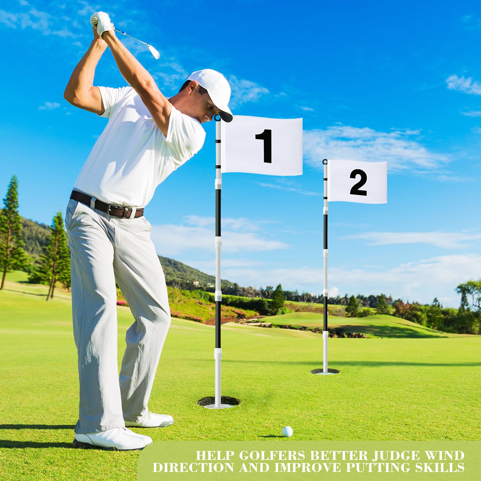 Golfflaggenstab, 1,8 m, grüne Flagge, Golflochstange, nummerierte Flaggen für Driving Range, Hinterhof, Putting Green und Chipping Greens, Geschenke, 2 Stück (schwarz)