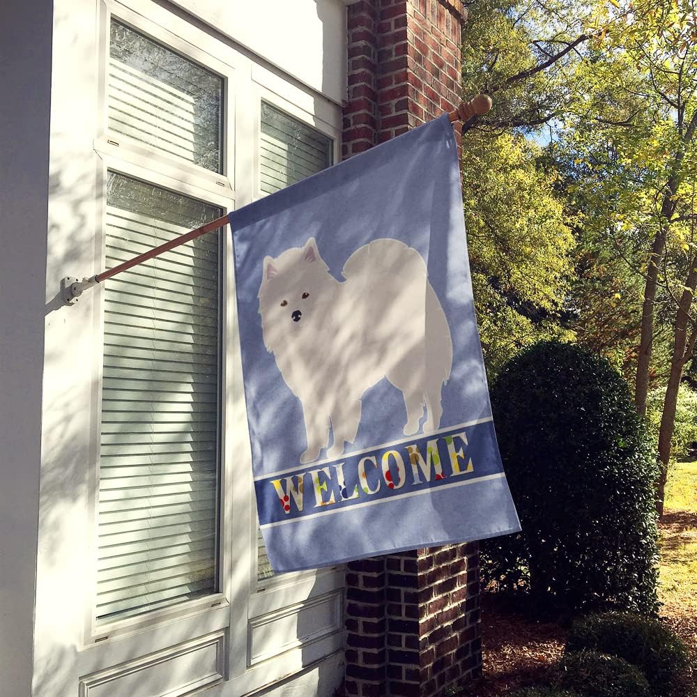 Caroline's Treasures CK3633CHF American Eskimo Welcome House Flag Large Porch Sleeve Pole Decorative Outside Yard Banner Artwork Wall Hanging, Polyester, House Size, Multicolor