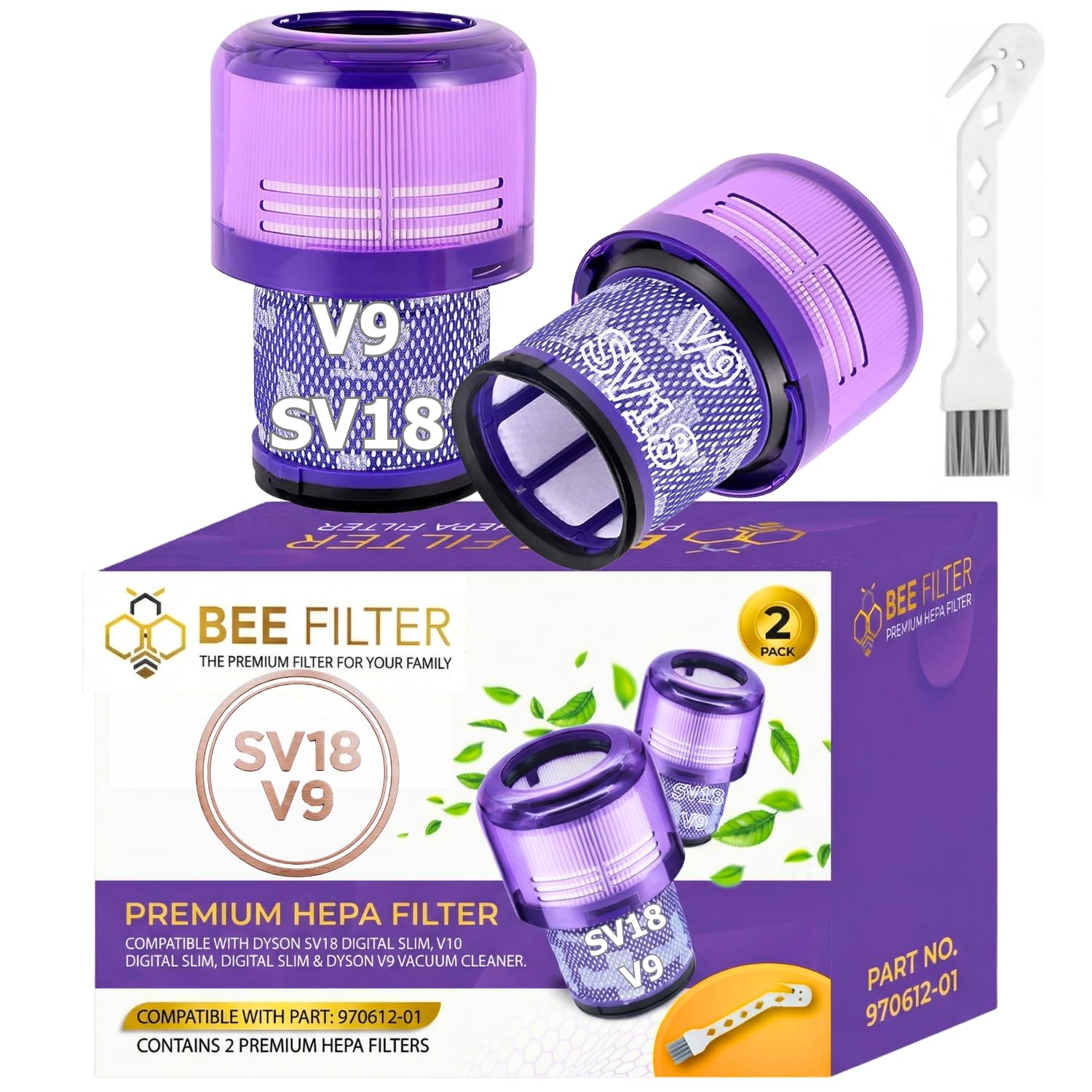 Dyson V9 Filter, 2-Pack Premium True HEPA Replacement Filters Compatible with Dyson SV18 Vacuum, Dyson V9 Motorbar Vacuum, Sv18 Filter, Digital Slim,
