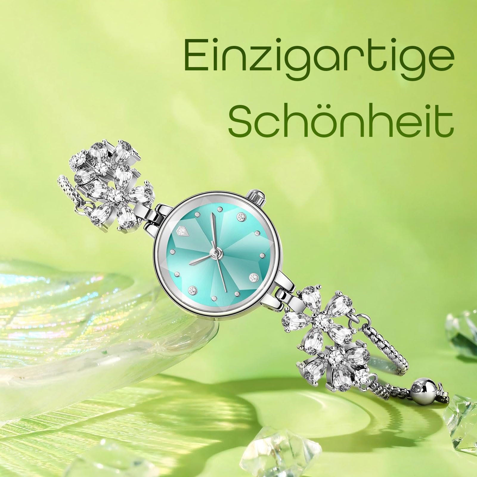 findtime Analoge Damenuhr Klein Schmal Quarzuhr Diamond Glizer Minilistische Exquisite Armreif Armband Uhr Damen Mädchen 3ATM Wasserdicht Elegant Luxus Design Silber Weiß