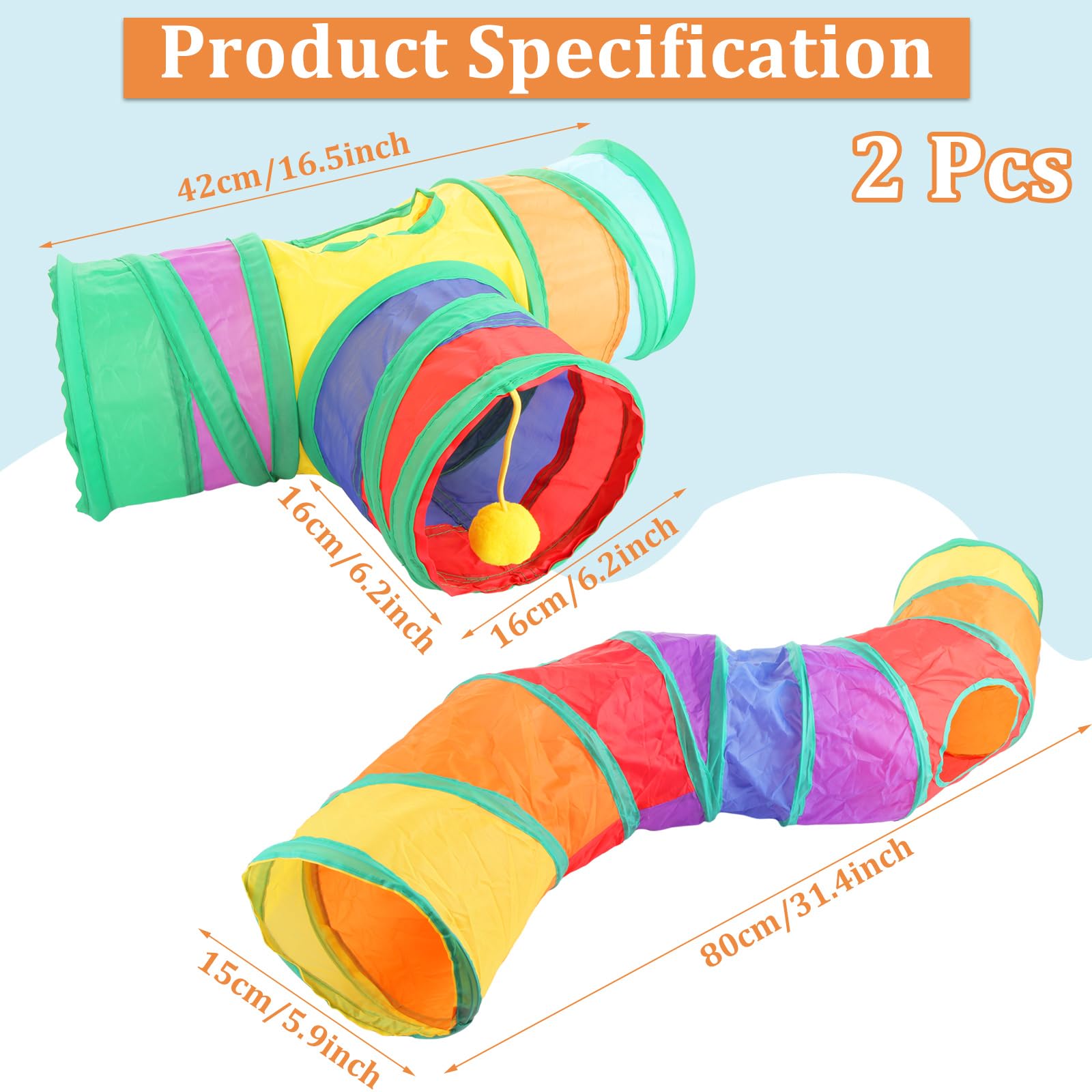 ZOFUN 2 Pcs Rabbit Tubes, 46 x 16 T Shape Rabbits Hides and 80 x 15 cm S Type Hamster Tunnels, Canvas Hamster Tube Set - Image 2