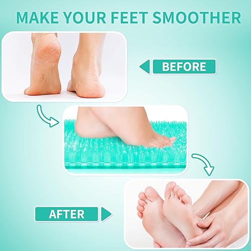 Miniatura 4 de Yolife Tapete de ducha para pies, tapete de baño antideslizante con cerdas exfoliantes, masajeador de pies de ducha suave con ventosas fuertes para