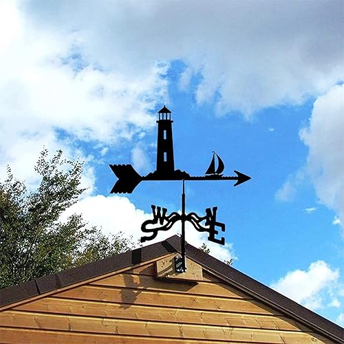 Miniatura 5 de Veleta de viento de metal, indicador de dirección del viento, veleta retro de acero inoxidable para techo de hierro al aire libre, decoración de