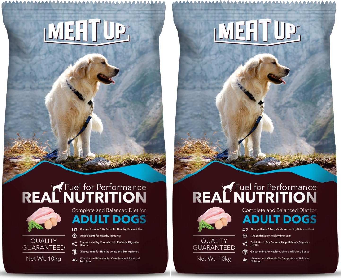 Meat Up Adult Dry Dog Food 20kg (10kg + 10kg) | Chicken Flavour | Glucosamine for Healthy Joints & Strong Bones | Enriched with Vitamins & Minerals | Supports Digestive Health