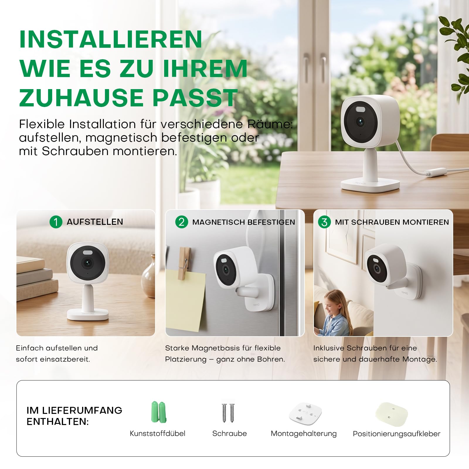 5MP 3K Magnetische Überwachungskamera Innen mit Vollfarb-Nachtsicht | Wlan Kamera Überwachung Innen, Personen-Bewegungserkennung, Zwei-Wege-Audio, IP65 Wasserdicht, Alexa Google Kompatibel