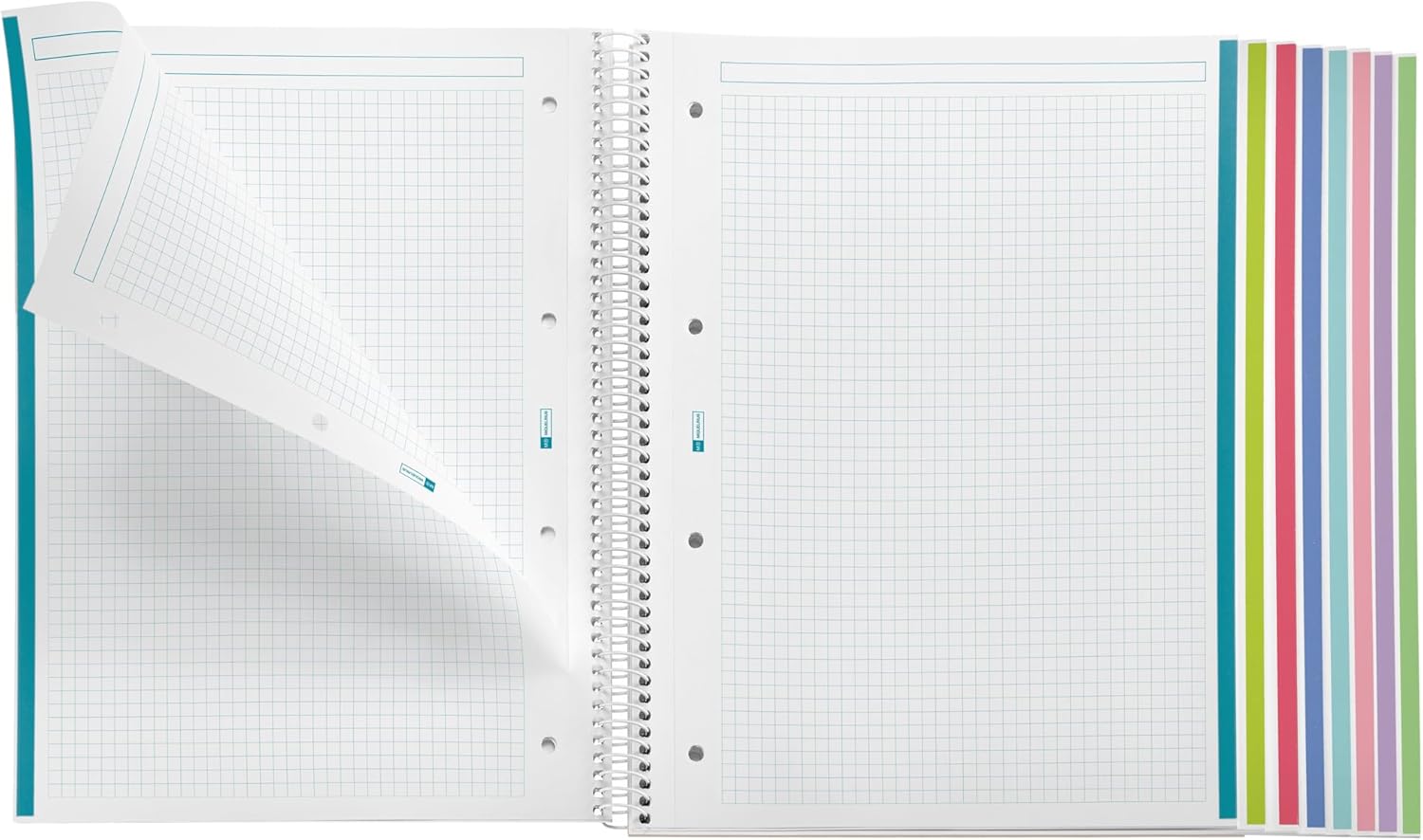 Miquelrius - A4 Notebook Emotions, 160 Sheets 90 g/m², 5 x 5 mm Square, 8 Coloured Stripes, Microperforated Spiral, Polypropylene Cover, 4 Drills, Sky Blue
