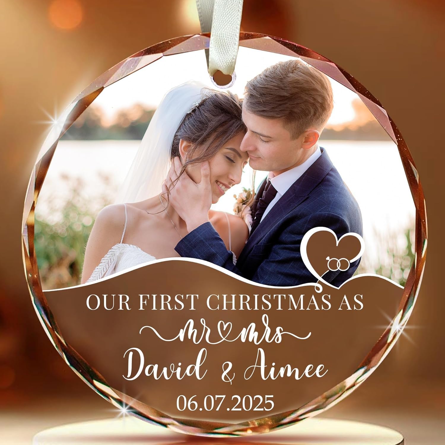 Personalised First Christmas as Mr and Mrs 2026 Ornament, 1st Married Xmas Bauble Gift for Newlywed Couple, Custom Christmas Tree Decoration for Husband Wife