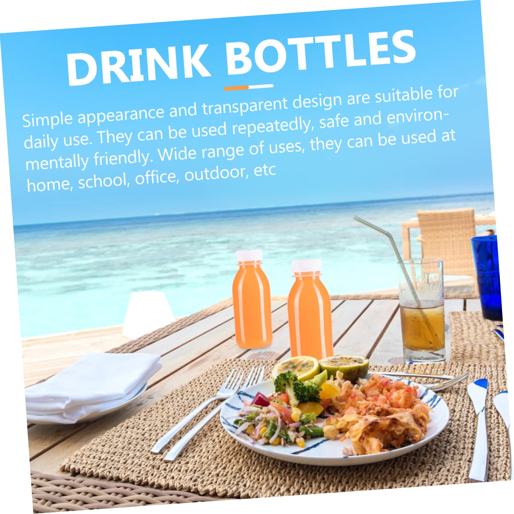 Mipcase 10 Pack 300ml Food Grade Beverage Dispensing Bottles Milk Storage Bottles Lids