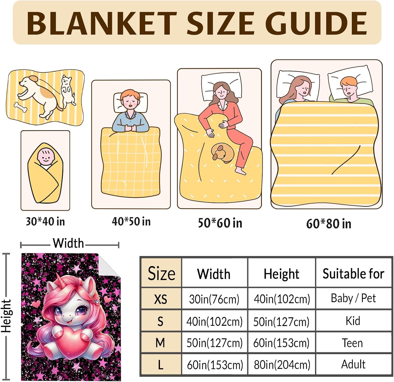 Unicorn Blanket Kids Blanket for Girls 6-8 Gift for Unicorn Lovers, Cozy Warm Flannel 50 x 40 Inches Throws for Sofa Trip Chair Bed Room - Image 3