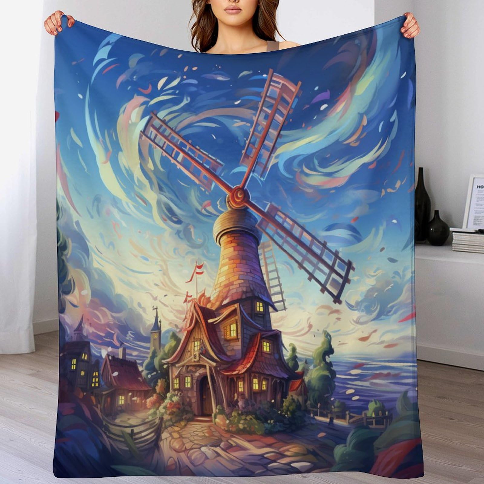Couverture Polaire Moulin à Vent pour des Soirées Cocooning Chaleureuses sur le Canapé