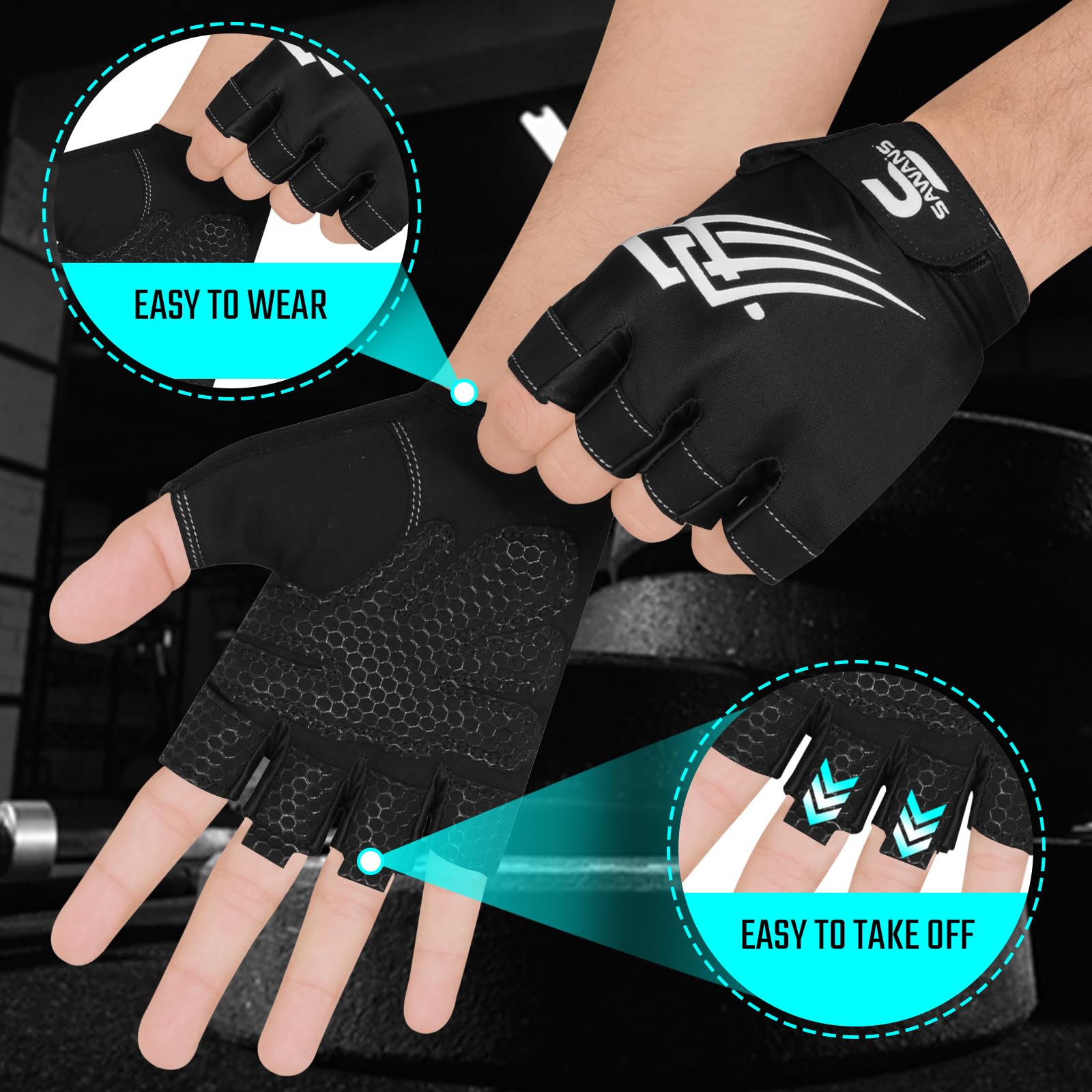 SAWANS Guanti da palestra sollevamento pesi antiscivolo silicone imbottito palmo protezione mezze dita