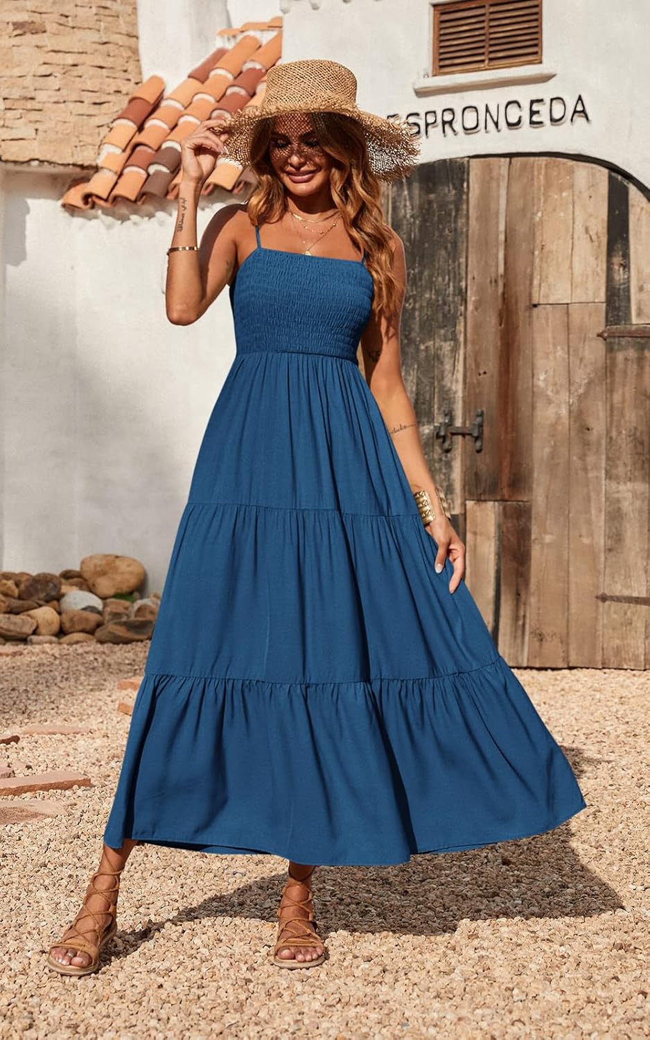 PRETTYGARDEN Women's Summer Maxi Dress 2026 Casual Boho Sleeveless Spaghetti Strap Smocked Tiered Long Beach Sundresses - Image 3