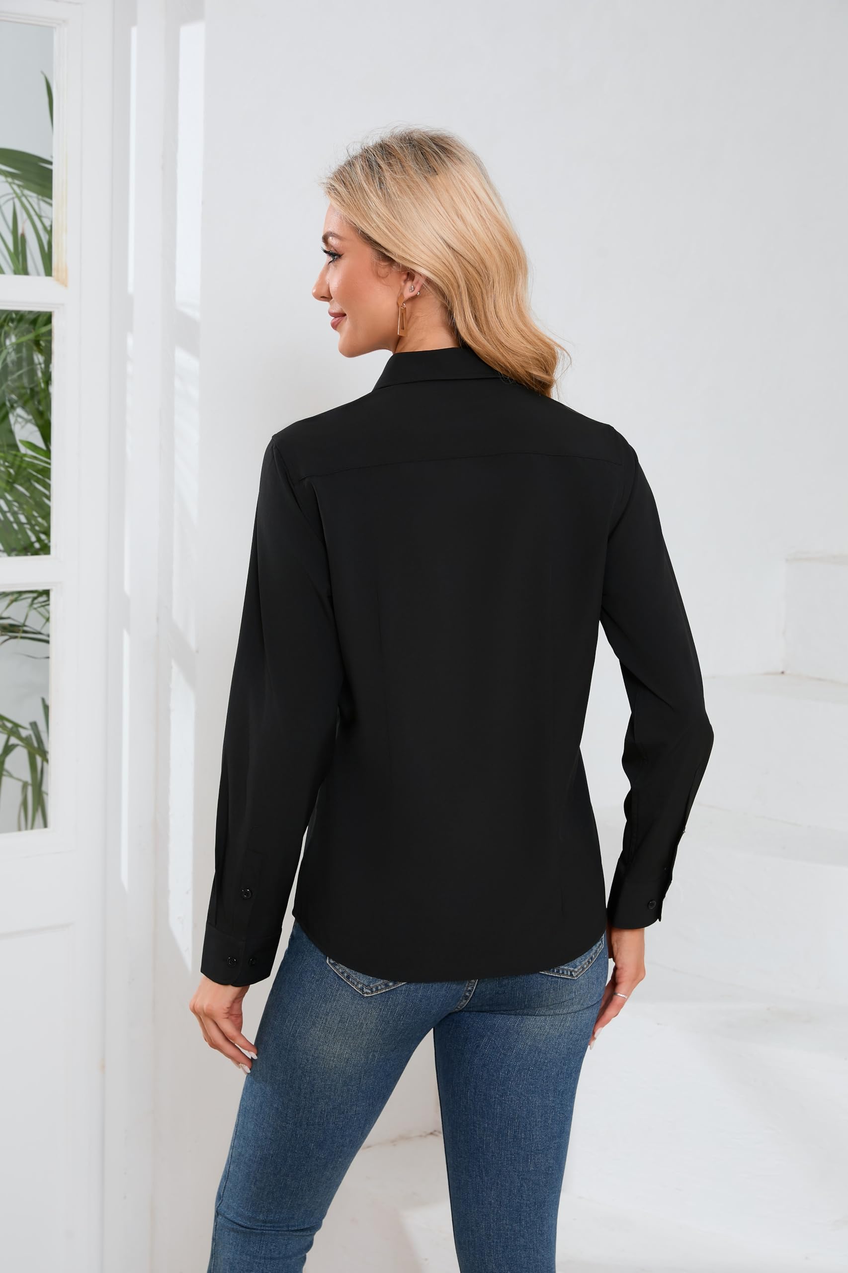 Chemises à Manches Longues pour Femmes Chemisier Femme Chic et élégant Chemise de Travail Femme Couleur Unie S-4XL