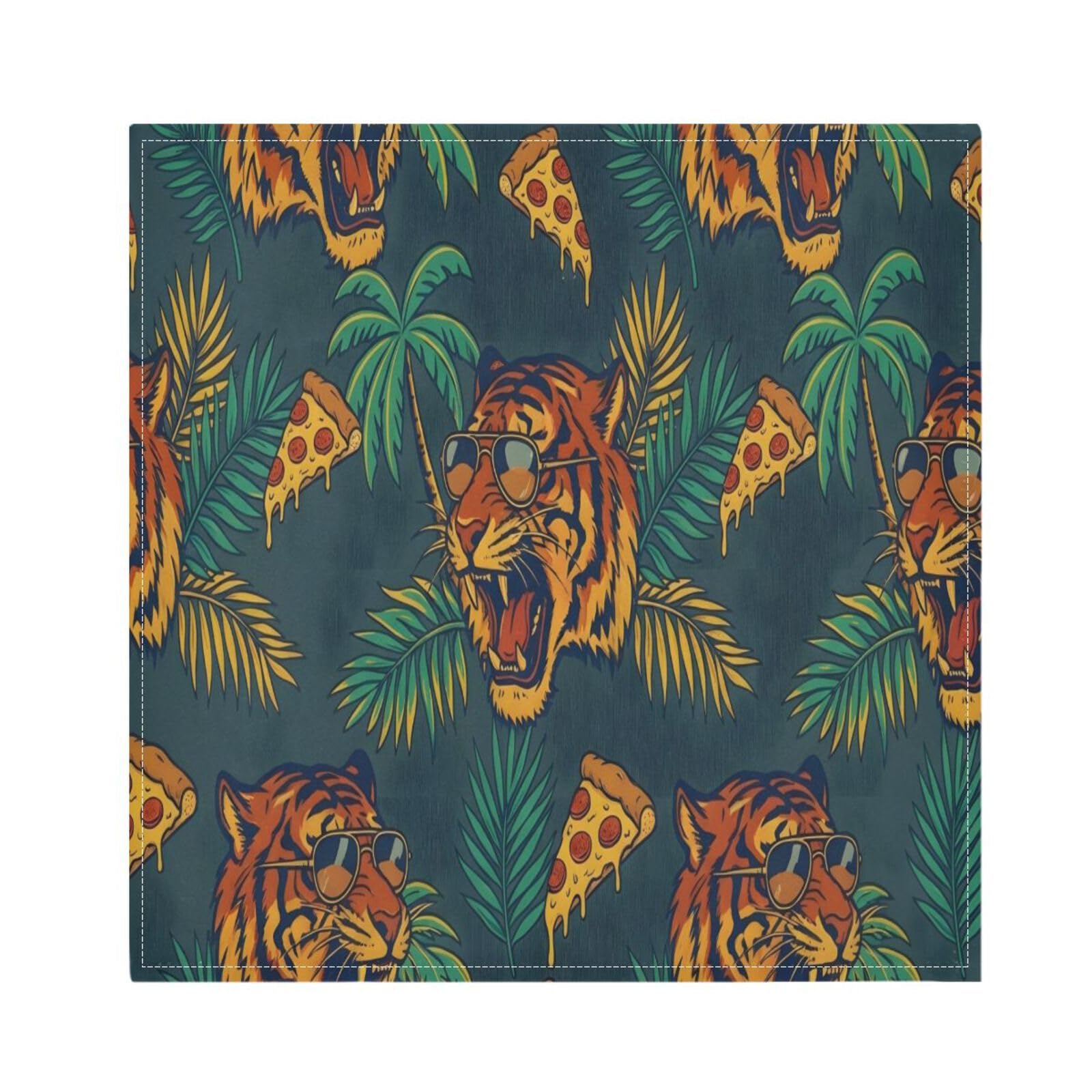Ttgoth Tigers Pizza Cloth Napkin Set of 6 Washable & Reusable Dinner Napkins for Dining Table, Banquets, Wedding, Party, 50x50 cm
