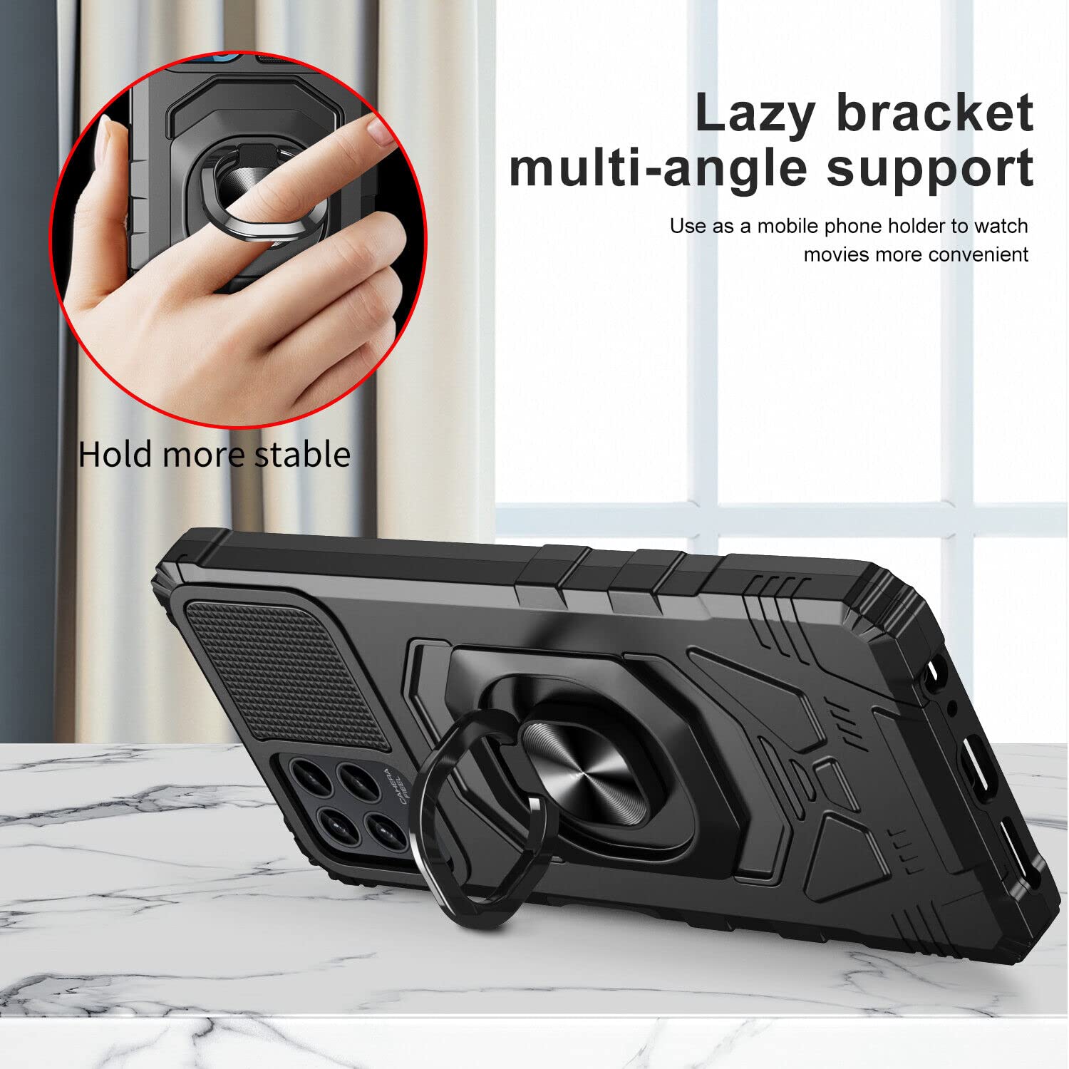 DUEDUE For T-Mobile REVVL 6/6X Pro Case With Ring Holder Kickstand 360 Degree Rotation Magnetic Car Finger Soft TPU Slim Cover Shockproof Protective Phone Case For REVVL 6/6X Pro 5G, Black - View #4