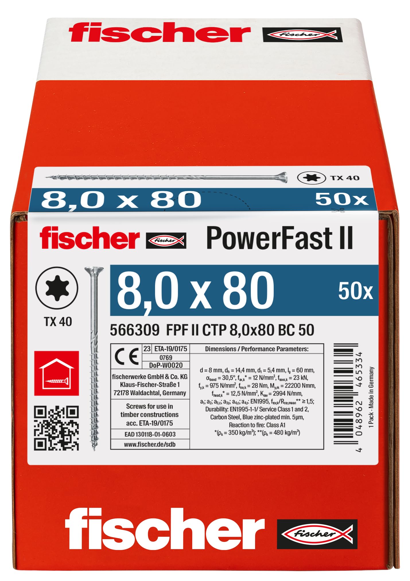 fischer PowerFast II CTP 8.0 x 80, powerful wood screws with countersunk head, inner star receptacle and partial thread - Image 2