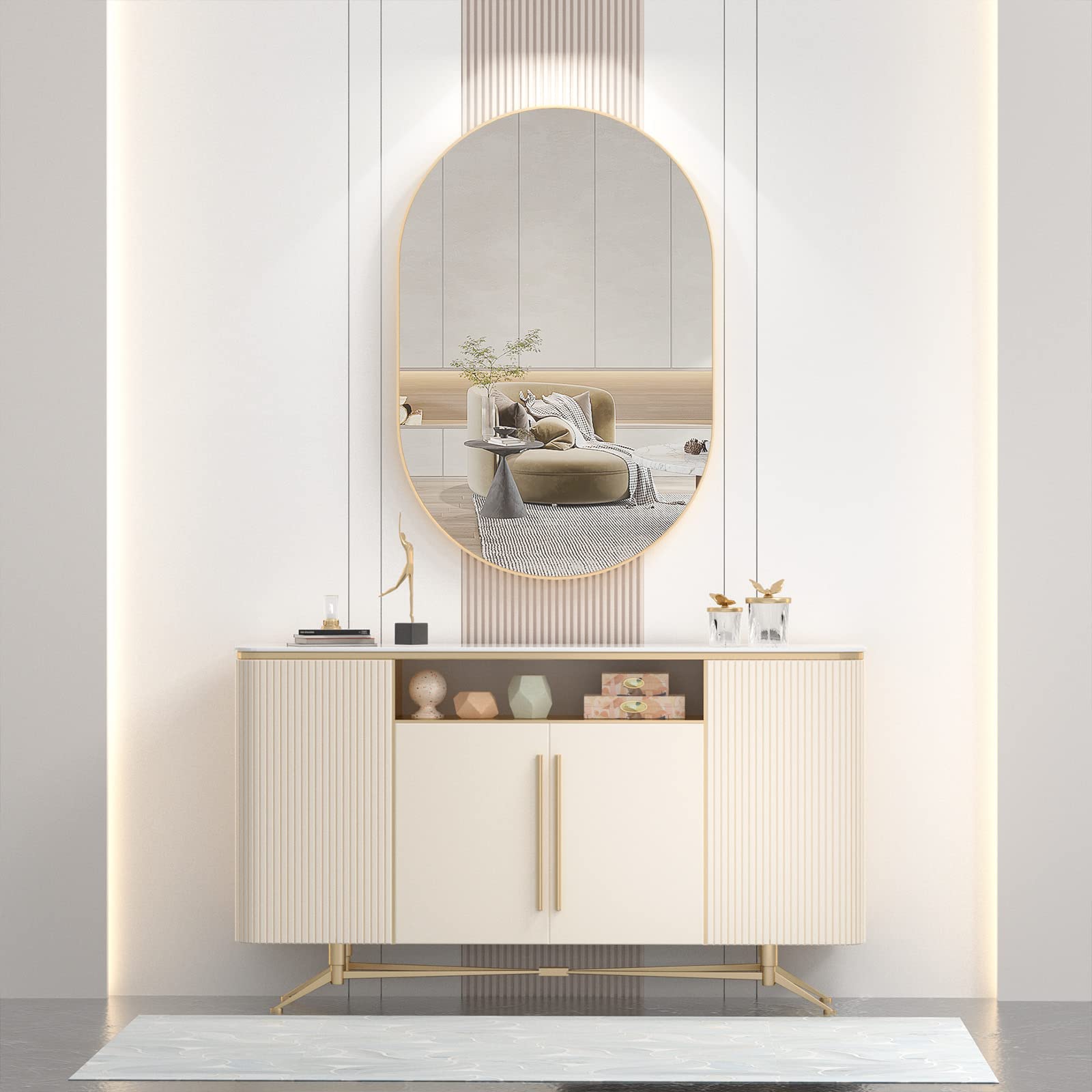 Specchio ovale 50x60 cm in vetro di alta qualità con pellicola anti