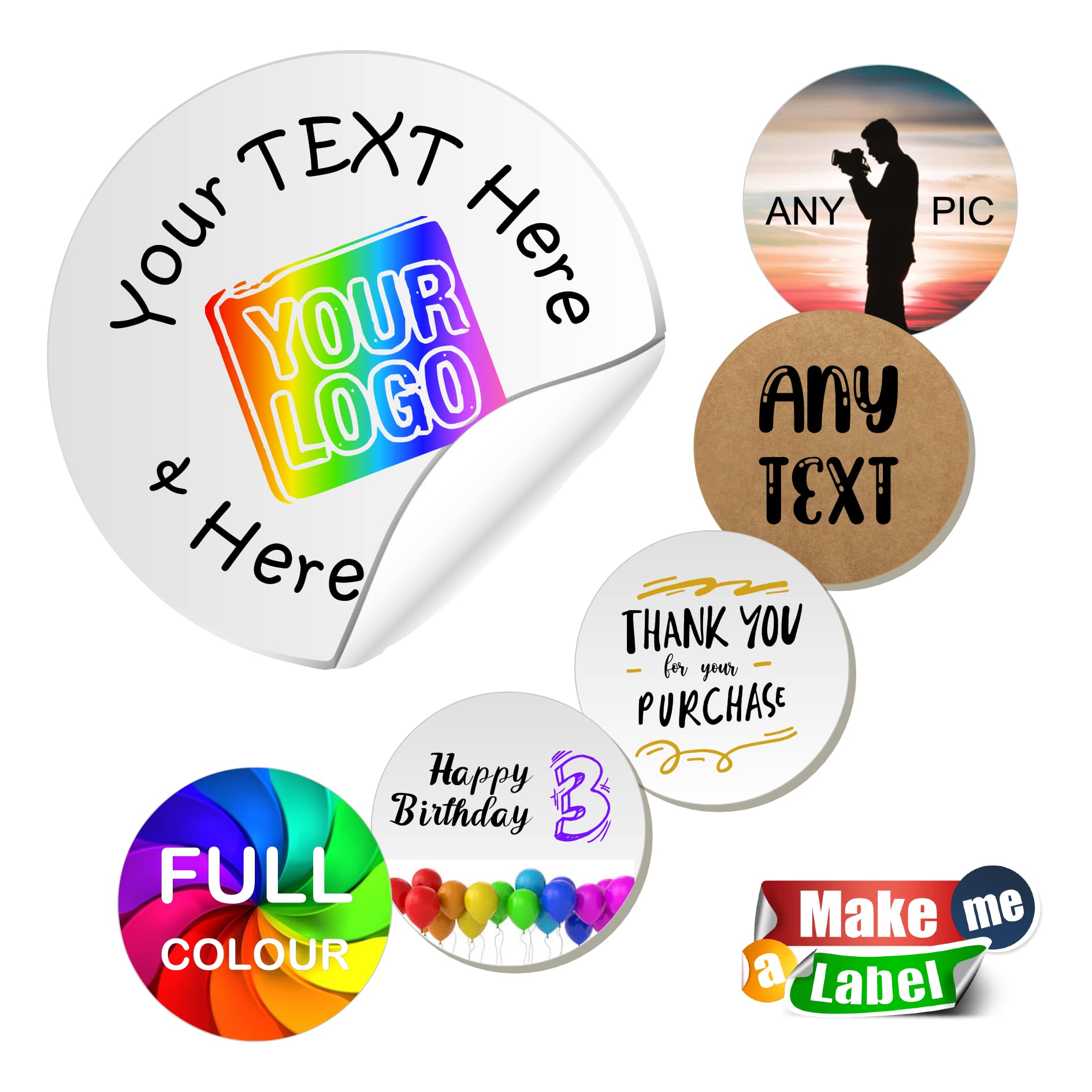 Round Personalised Stickers Labels for Packaging, Bags, Stick Tags, Name, Logo - Custom Printed in Matte, Brown Kraft - Make me a label (50mm, Matte Paper, 225 Labels)
