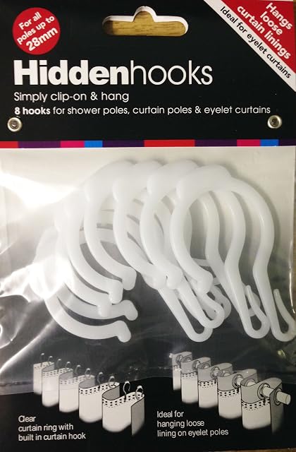Hidden Curtain Hooks, Add Lining to eyelet curtains, no sewing required, 8 Pack