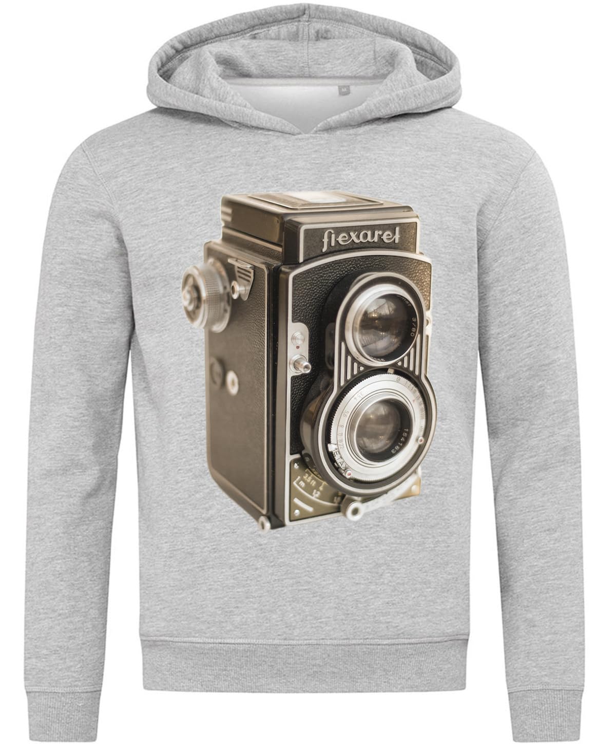 Sweat à capuche retro camera art gris confortable en coton