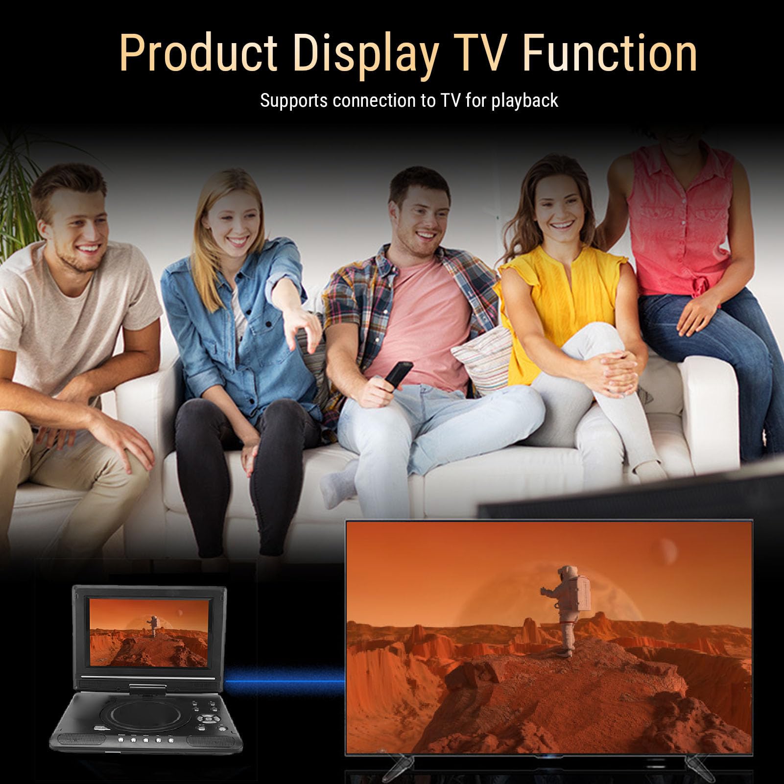 Jectse Lecteur DVD Portable de 9,8 Pouces avec télécommande, écran pivotant, Deux Haut-parleurs, Prise en Charge de l'entrée USB, de la Sortie AV et de Plusieurs (Prise UE)