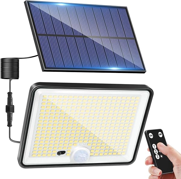 LOTMOS Solar Lights Outdoor, 342LED Remote Solar Security Lights Outdoor Motion Sensor, 3 Modes Garden Light Solar Powered Waterproof Pir Flood Lighting for Yard Shed Garage Outside,Cool White - 1