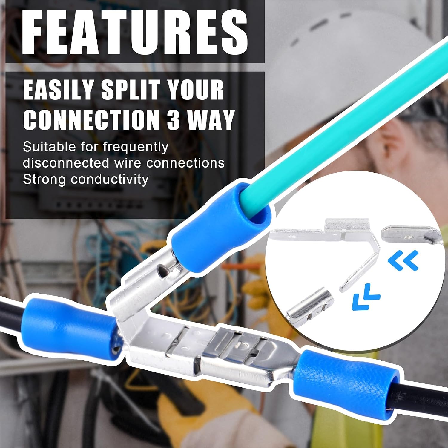 Tellegloww 25 Pcs Double Spade Wire Connector Piggyback Male Female 3 Way