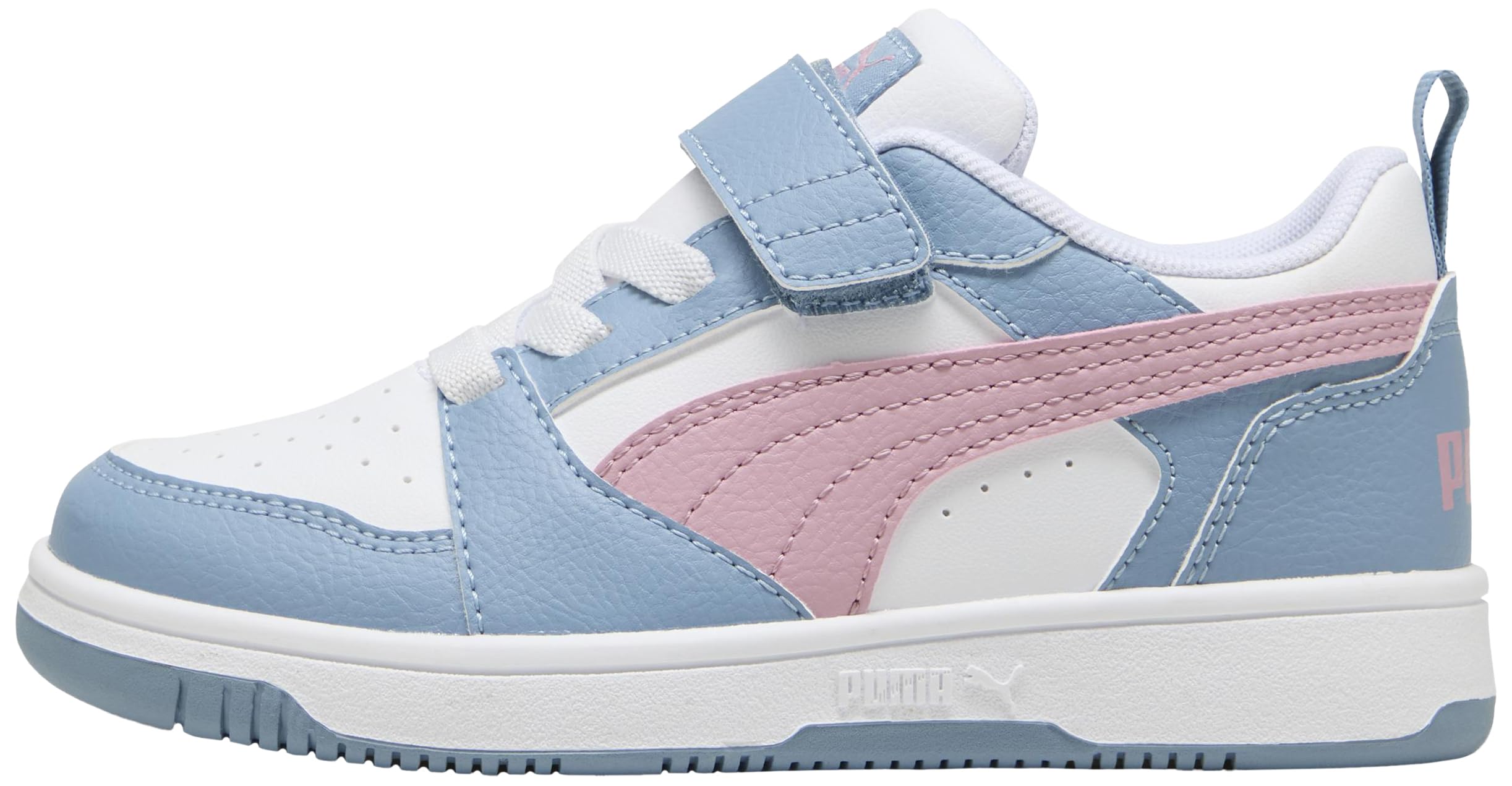 PUMA Rebound V6 LO AC+ PS Sneaker, White-Poised Pink-Cool Blue, 11.5 UK Child