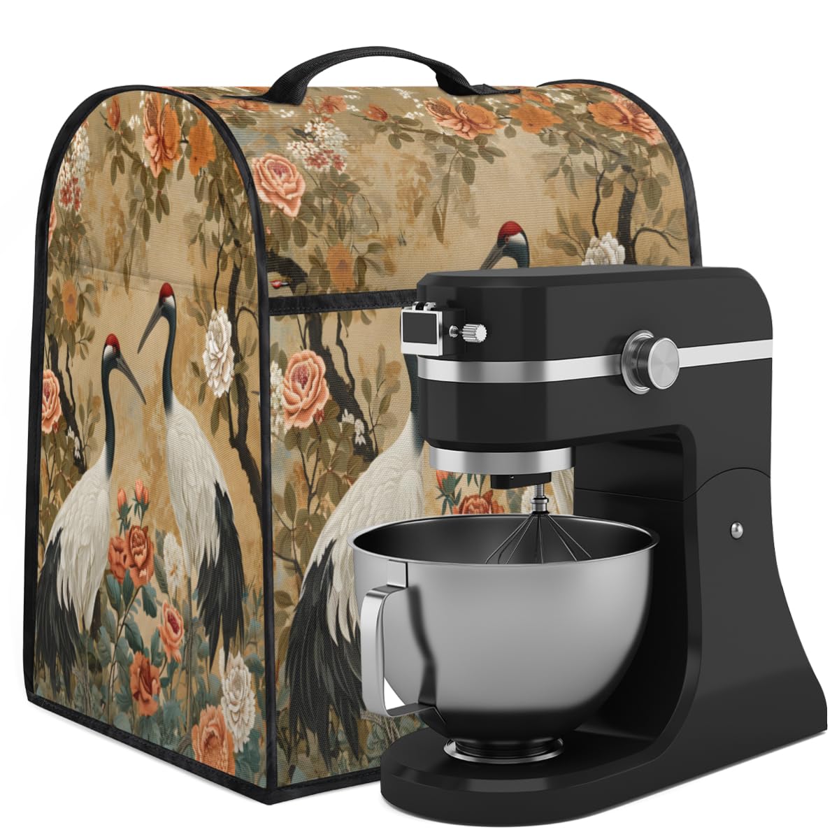 Coffee Maker Cover Retro Crane Floral Kitchen Appliance Covers Small Appliance Covers Blender Cover Juicer Cover Dust Covers for Kitchen Appliances with Top Handle and Pockets,Washable,C297