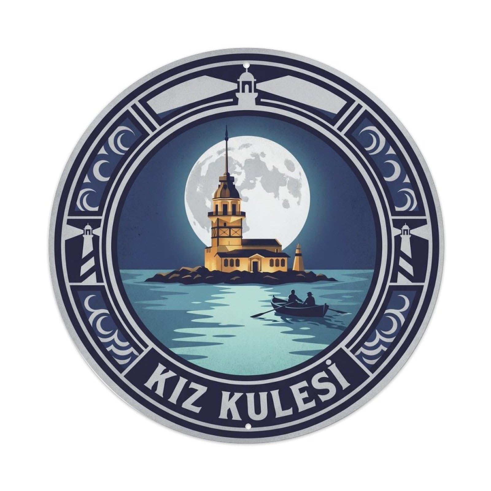 Maiden Tower Moonrise Historic Castle Heritage Graphic Metal Tin Sign